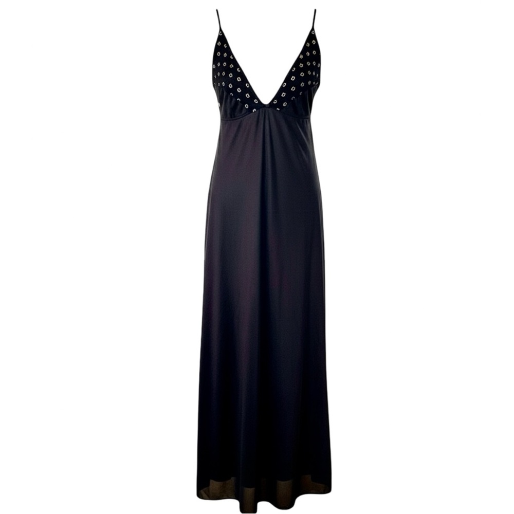 Vintage 70s Black & Gold Maxi Gown by Flair Lingerie Dianne Keesee  Size Small